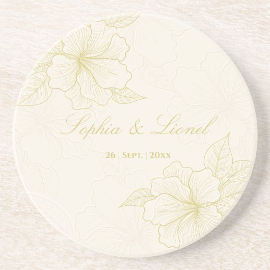 Minimalistisch Elegant Omtrek Bloemen Bruiloft Zandsteen Onderzetter (Voorkant)