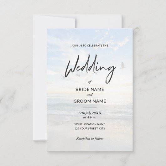 Minimalistisch Elegant Photo Beach Wedding Kaart (Voorkant)