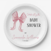 Minimalistisch Elegant Pink Bow Girl Baby shower Papieren Bordje (Voorkant)