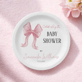 Minimalistisch Elegant Pink Bow Girl Baby shower Papieren Bordje