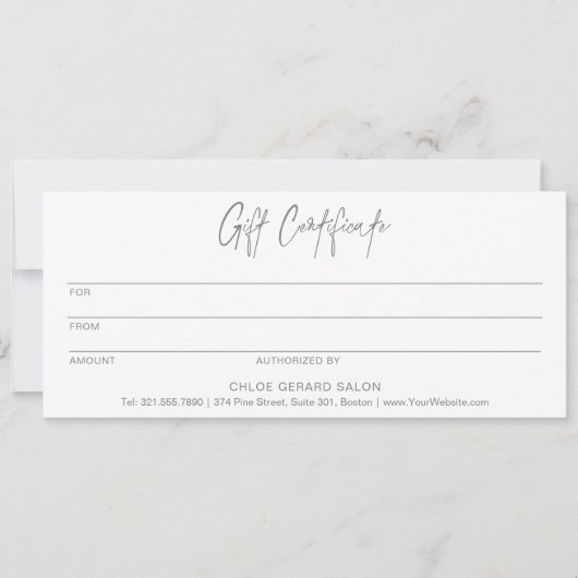 Minimalistisch Elegant Platinum Modern cadeaubon (Voorkant)