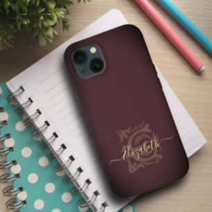 Minimalistisch Elegant Plum E Name Monogram Case-Mate iPhone Case