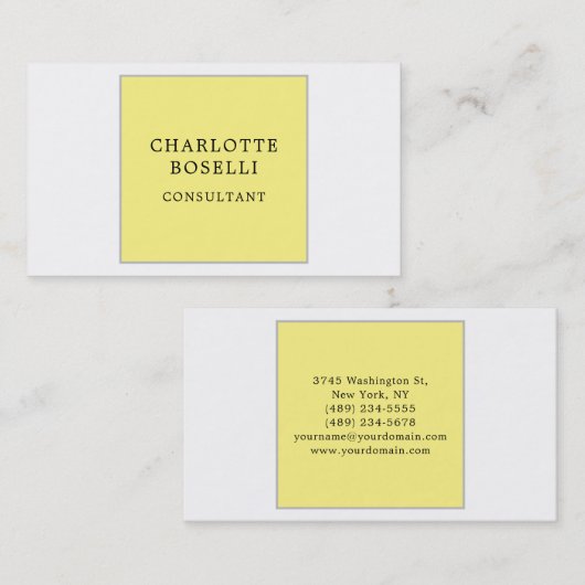Minimalistisch Elegant Professional Yellow White Visitekaartje (Voorkant / Achterkant)