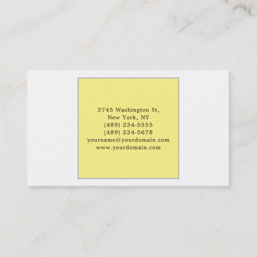 Minimalistisch Elegant Professional Yellow White Visitekaartje (Achterkant)