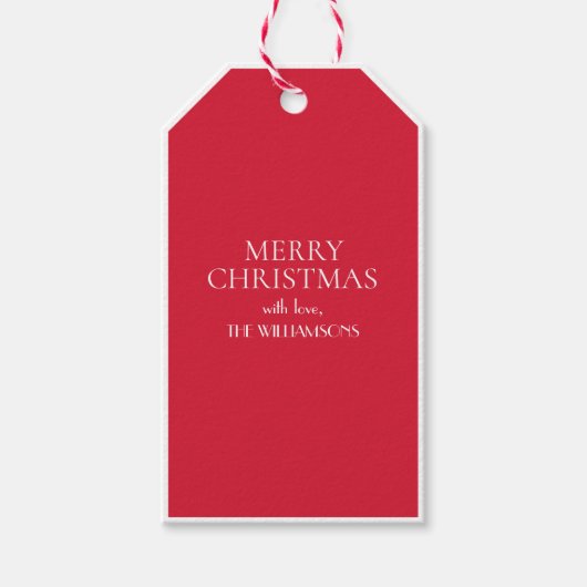 Minimalistisch Elegant Red White kerst Cadeaulabel (Voorkant)