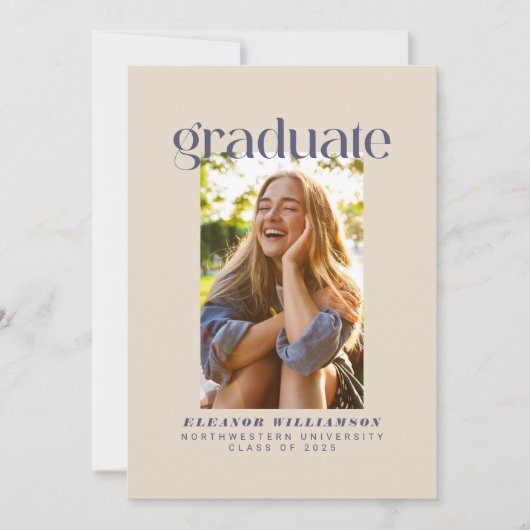Minimalistisch Elegant Retro Blush Photo Afstudere Aankondiging (Voorkant)