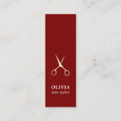 Minimalistisch Elegant Rood Faux Goud Schaar Haar Mini Visitekaartje (Voorkant)