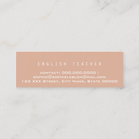 Minimalistisch Elegant Roos Engelse leraar mosterd Mini Visitekaartje (Achterkant)