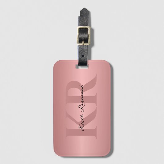 Minimalistisch Elegant Rosegold Monogram Bagagelabel (Voorkant (verticaal))