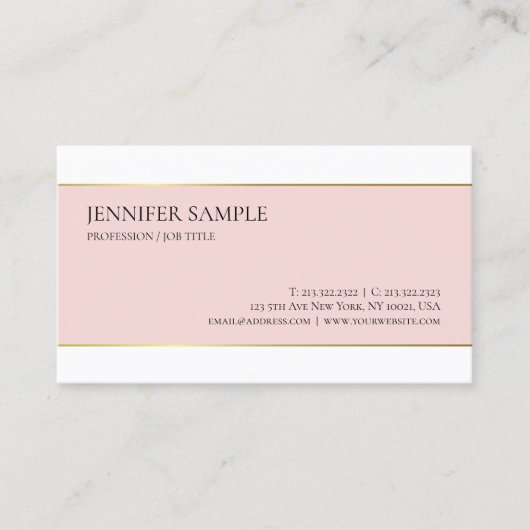 Minimalistisch elegant roze Gold-wit Professional Visitekaartje (Voorkant)