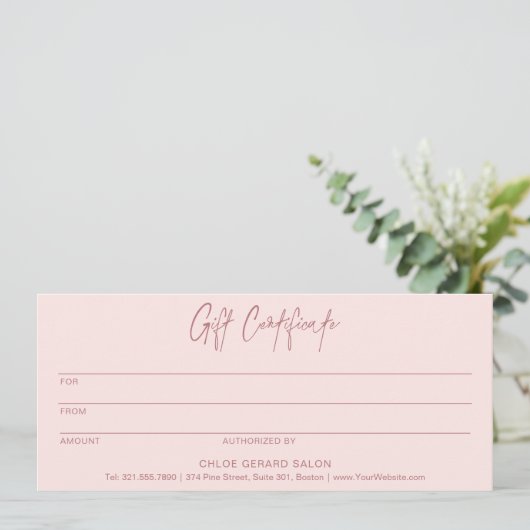 Minimalistisch Elegant Roze Modern Gift Certificaa (Staand voorkant)