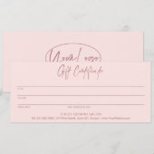 Minimalistisch Elegant Roze Modern Gift Certificaa (Voorkant / Achterkant)