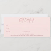 Minimalistisch Elegant Roze Modern Gift Certificaa (Voorkant)