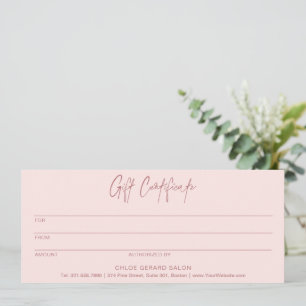 Minimalistisch Elegant Roze Modern Gift Certificaa
