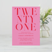 Minimalistisch Elegant Roze Rood Vet 21ste Verjaar Kaart (Staand voorkant)