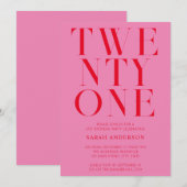 Minimalistisch Elegant Roze Rood Vet 21ste Verjaar Kaart (Voorkant / Achterkant)