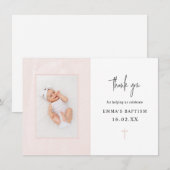 Minimalistisch Elegant Roze Waterverf Foto Baptism Bedankkaart (Voorkant / Achterkant)