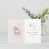 Minimalistisch Elegant Roze Waterverf Foto Baptism Bedankkaart (Staand voorkant)