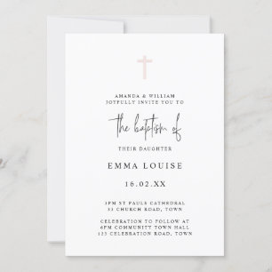 Minimalistisch Elegant Roze Waterverf Foto Baptism Kaart