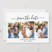 Minimalistisch Elegant Script 3 Fotocollage Bruilo Save The Date (Voorkant)