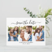 Minimalistisch Elegant Script 3 Fotocollage Bruilo Save The Date (Staand voorkant)