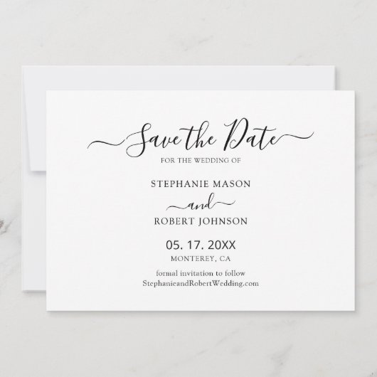 Minimalistisch Elegant Script 3 Fotocollage Bruilo Save The Date (Achterkant)