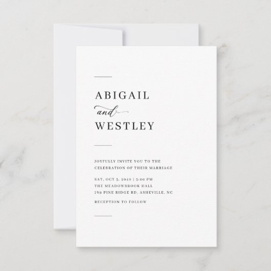 Minimalistisch Elegant Script Black and White Wedd Kaart (Voorkant)