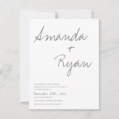 Minimalistisch Elegant Script Black and White Wedd Kaart (Voorkant)