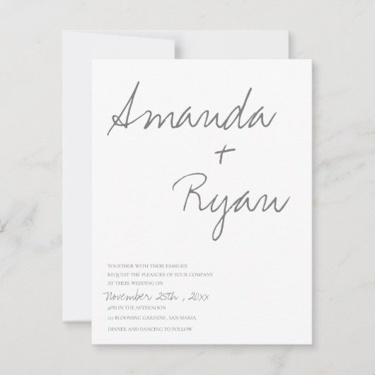 Minimalistisch Elegant Script Black and White Wedd Kaart (Voorkant)