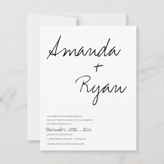 minimalistisch | Elegant Script Black & White Wedd Kaart (Voorkant)