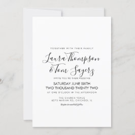 Minimalistisch Elegant Script Black White Wedding Kaart