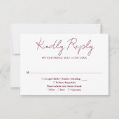 Minimalistisch Elegant Script Bourgogne Red Weddin RSVP Kaartje (Voorkant)