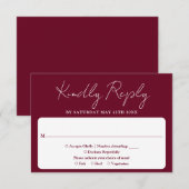 Minimalistisch Elegant Script Bourgogne Red Weddin RSVP Kaartje (Voorkant / Achterkant)