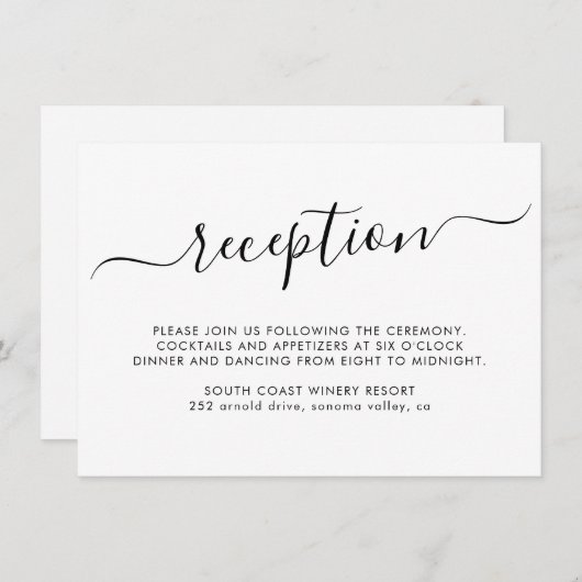 Minimalistisch Elegant Script bruiloft receptie Informatiekaartje (Voorkant / Achterkant)