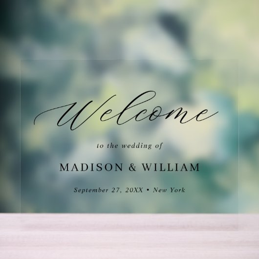 Minimalistisch Elegant Script Bruiloft Welkomstbor Acryl Bord (Neutraal)