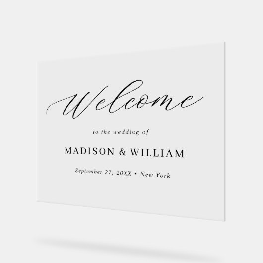 Minimalistisch Elegant Script Bruiloft Welkomstbor Acryl Bord (Hoek)
