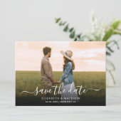 Minimalistisch Elegant Script Een foto bruiloft Save The Date (Staand voorkant)