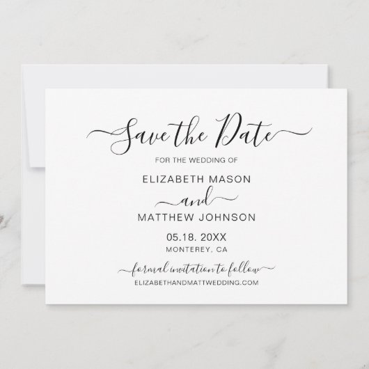 Minimalistisch Elegant Script Een foto bruiloft Save The Date (Achterkant)