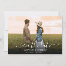 Minimalistisch Elegant Script Een foto bruiloft Save The Date