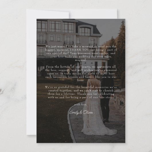 Minimalistisch Elegant Script Hart Foto Bruiloft Bedankkaart (Achterkant)