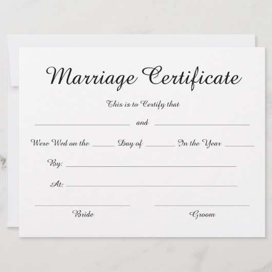 Minimalistisch Elegant Script Huwelijkscertificaat (Voorkant)