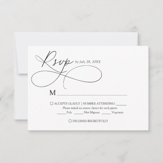 Minimalistisch Elegant Script kalligrafie bruiloft RSVP Kaartje (Voorkant)