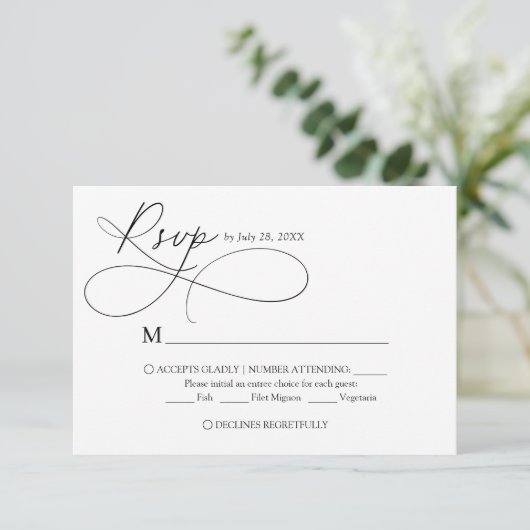 Minimalistisch Elegant Script kalligrafie bruiloft RSVP Kaartje (Staand voorkant)