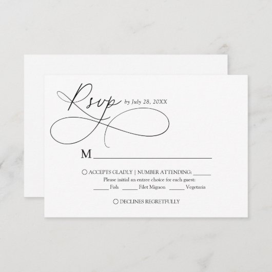 Minimalistisch Elegant Script kalligrafie bruiloft RSVP Kaartje (Voorkant / Achterkant)
