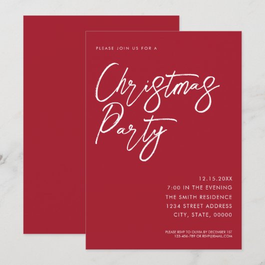 Minimalistisch elegant script moderne kerstpartij kaart (Voorkant / Achterkant)