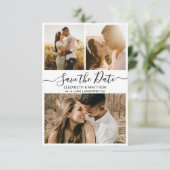 Minimalistisch Elegant Script Photo Collage Weddin Save The Date (Staand voorkant)