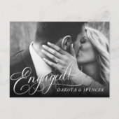 Minimalistisch Elegant Script Photo Verloving Aankondigingskaart (Voorkant)