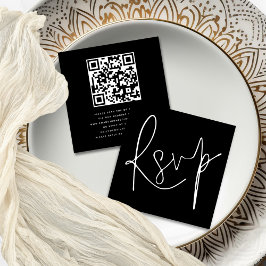 Minimalistisch Elegant Script QR Zwart Bruiloft RS Informatiekaartje
