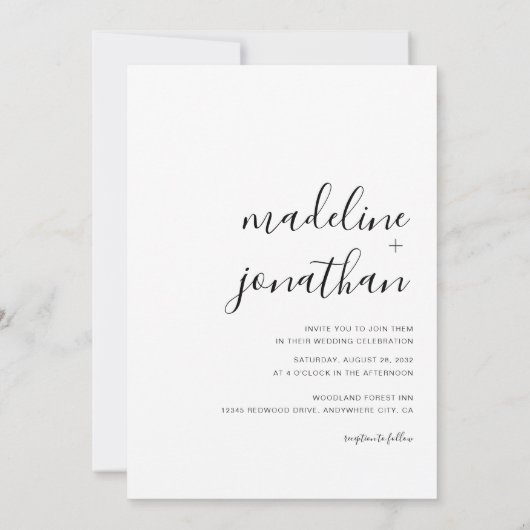 Minimalistisch Elegant Script Square Fotobruiloft Kaart (Achterkant)