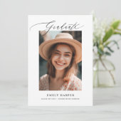 Minimalistisch Elegant Script Two Photo Afstuderen Aankondiging (Staand voorkant)